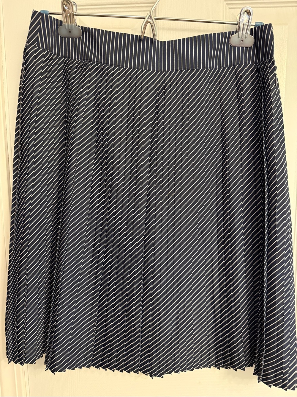 The Limited Navy and White Diagonal Striped Pleated Skirt